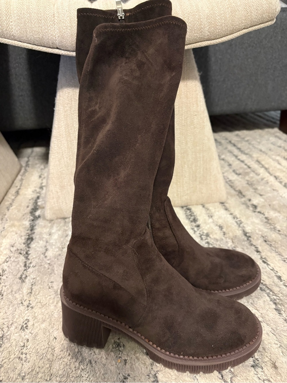Women's Dark Brown Suede Mid-Calf Block Heel Boots